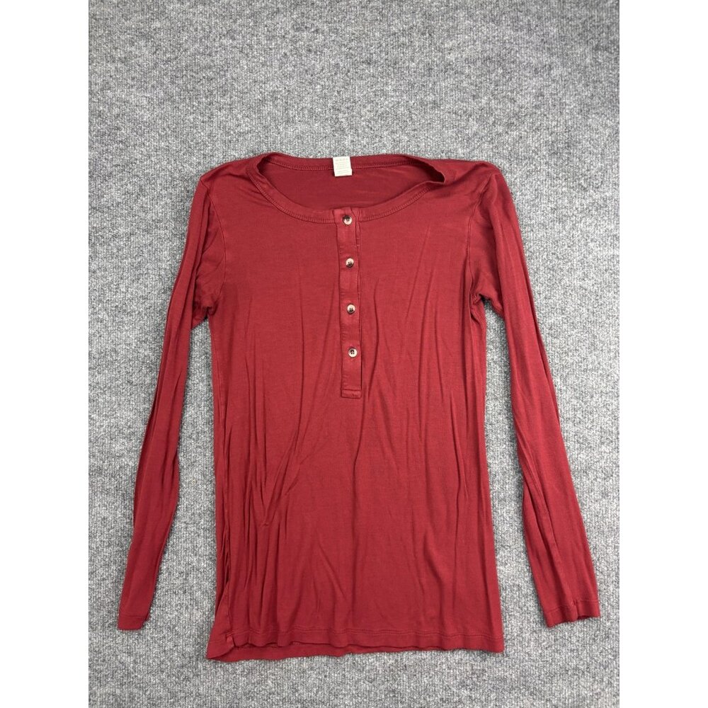Kate Quinn Shirt Womens Small Rust Red Bamboo Viscose Henley Long Sleeve Soft